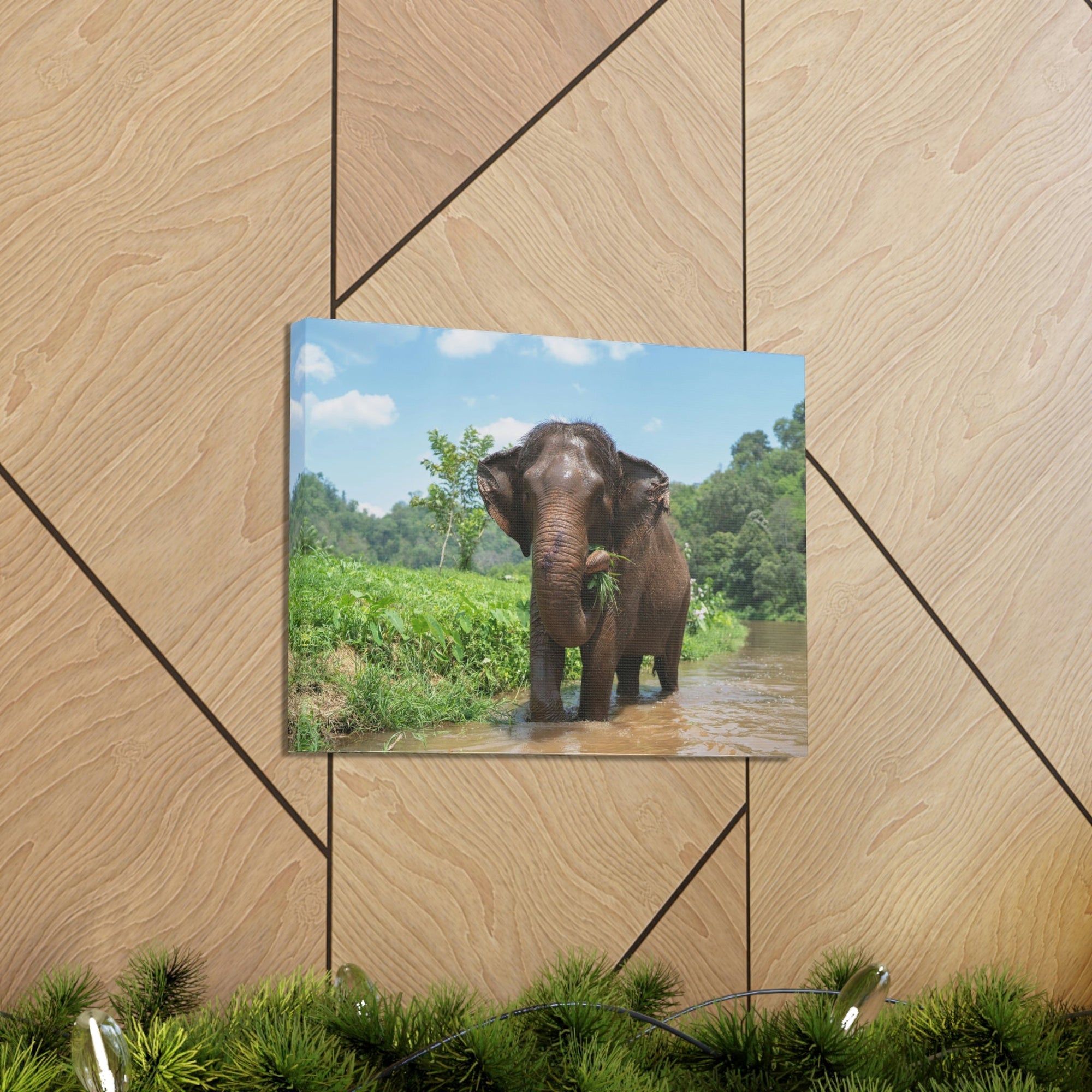 Scripture Walls Hunting Asian Elephant on River Print Animal Wall Art Wildlife Canvas Prints Wall Art Ready to Hang Unframed-Express Your Love Gifts