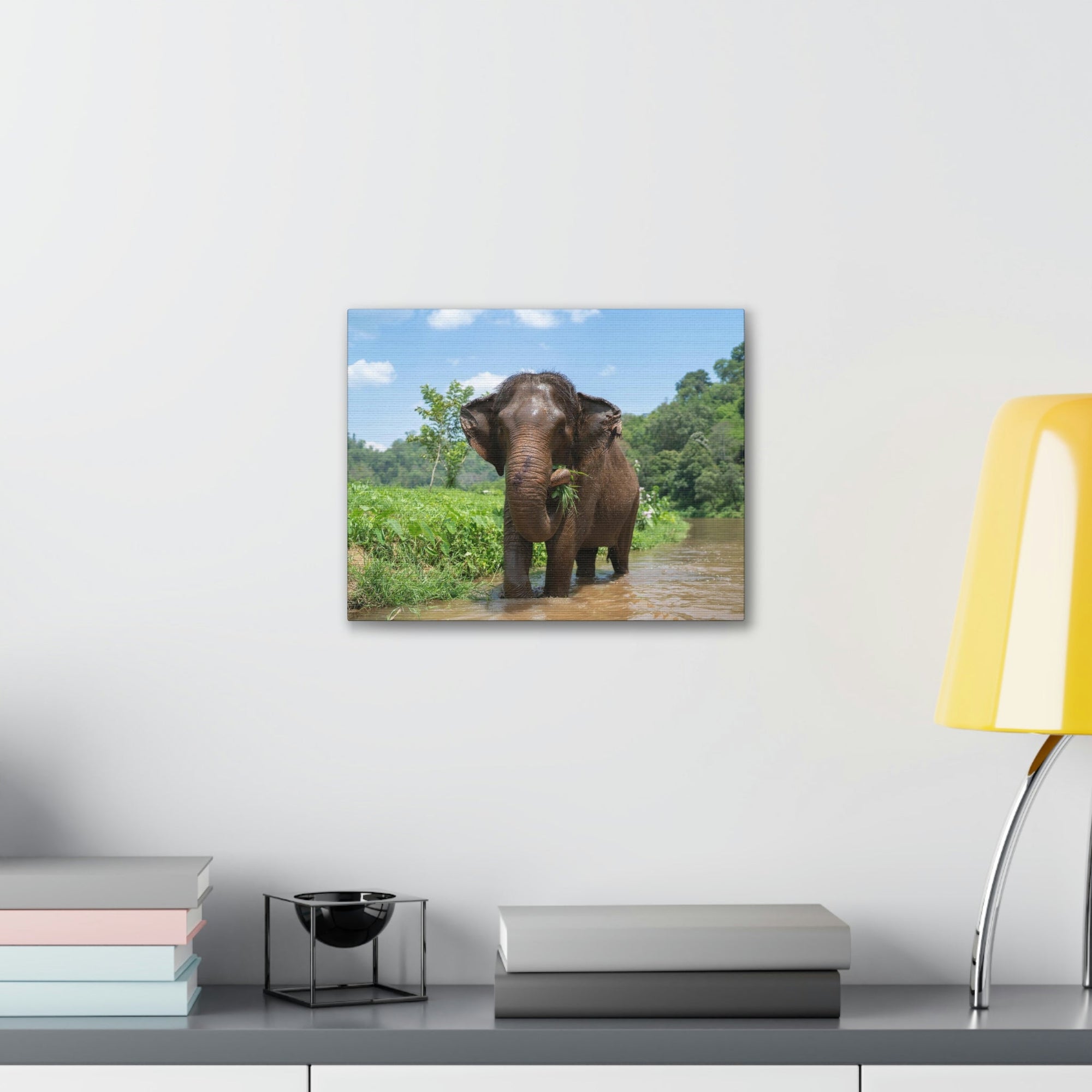 Scripture Walls Hunting Asian Elephant on River Print Animal Wall Art Wildlife Canvas Prints Wall Art Ready to Hang Unframed-Express Your Love Gifts