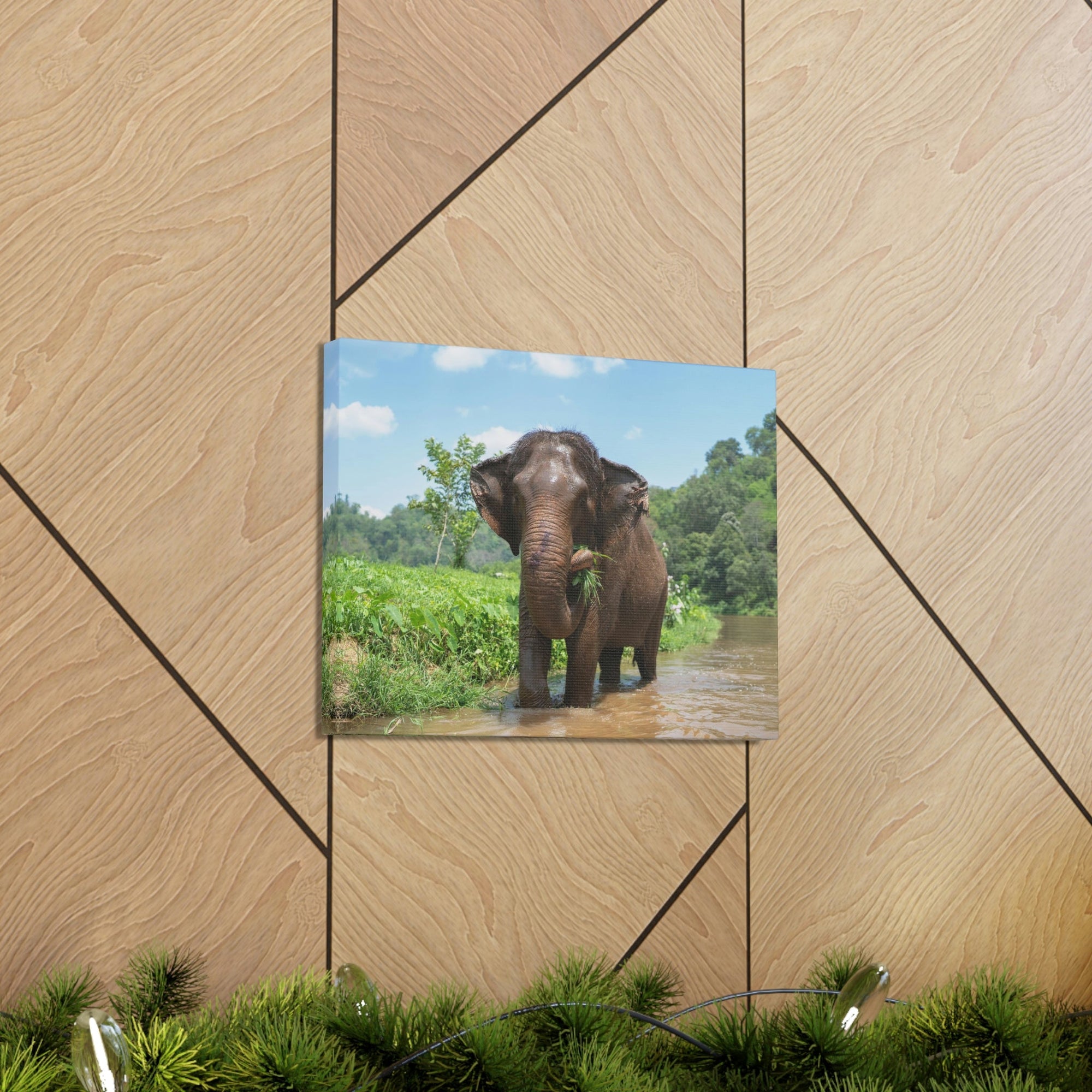 Scripture Walls Hunting Asian Elephant on River Print Animal Wall Art Wildlife Canvas Prints Wall Art Ready to Hang Unframed-Express Your Love Gifts