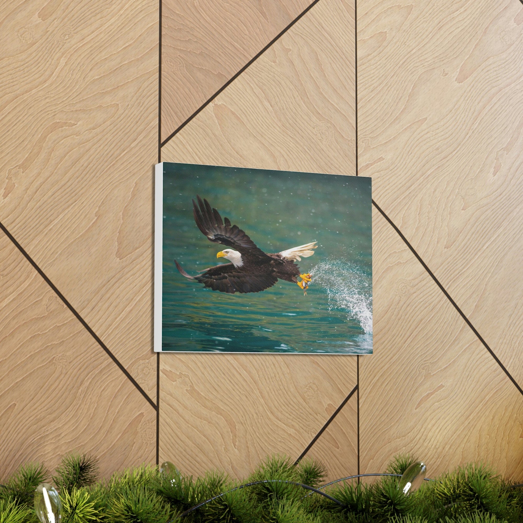 Scripture Walls Hunting Bald Eagle Swooping to Catch Fish Print Animal Wall Art Wildlife Canvas Prints Wall Art Ready to Hang Unframed-Express Your Love Gifts