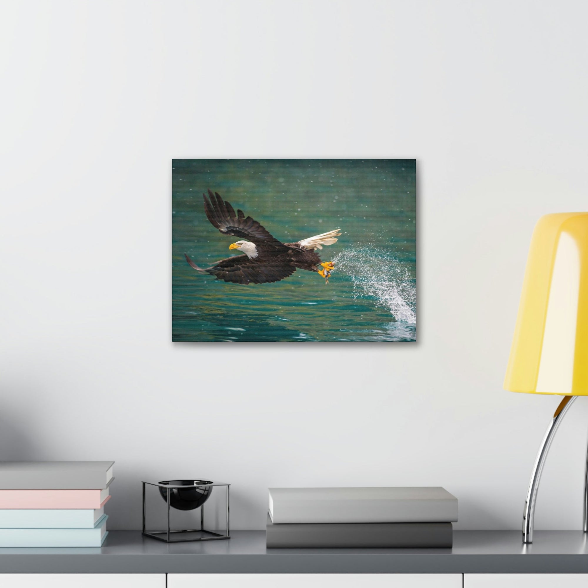 Scripture Walls Hunting Bald Eagle Swooping to Catch Fish Print Animal Wall Art Wildlife Canvas Prints Wall Art Ready to Hang Unframed-Express Your Love Gifts