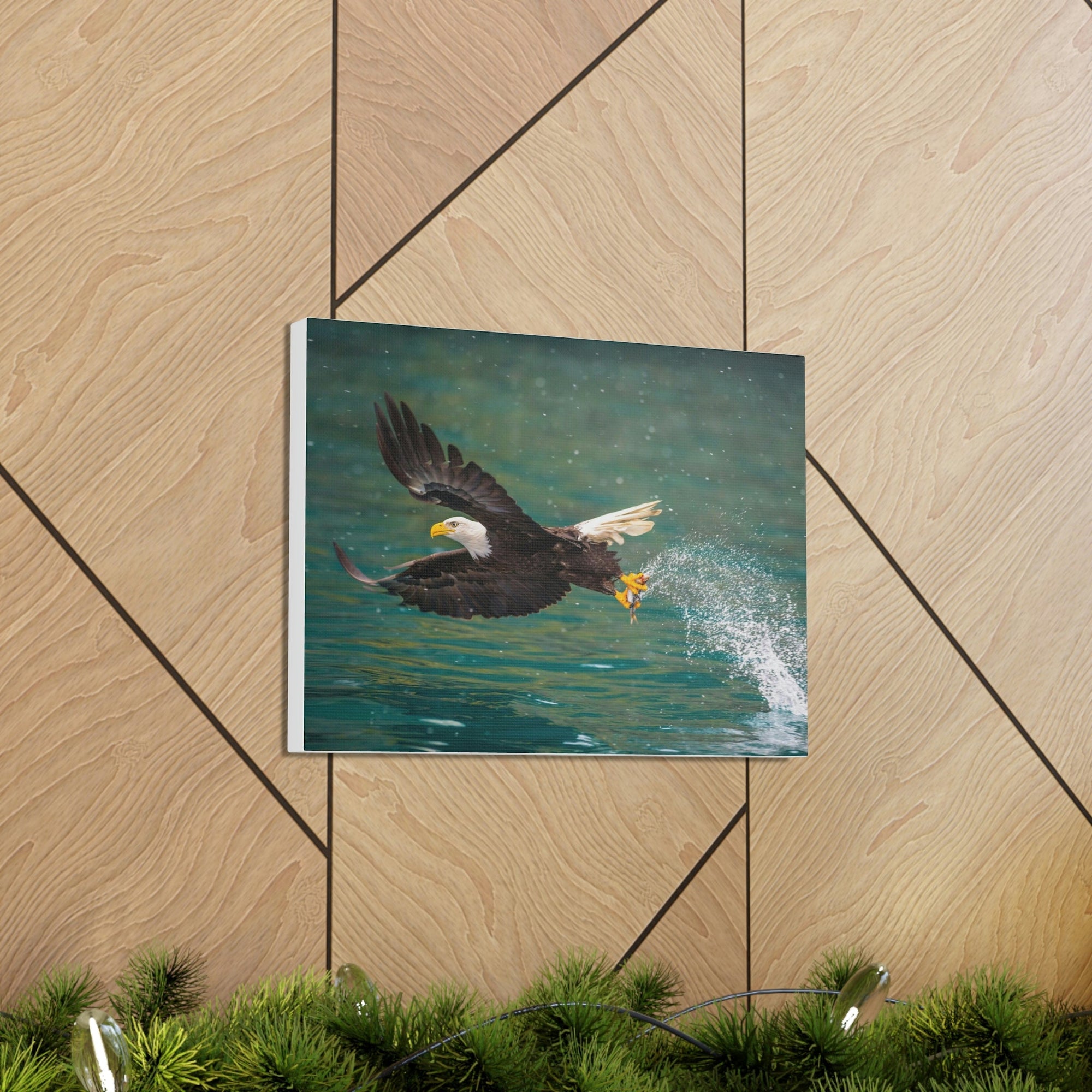 Scripture Walls Hunting Bald Eagle Swooping to Catch Fish Print Animal Wall Art Wildlife Canvas Prints Wall Art Ready to Hang Unframed-Express Your Love Gifts