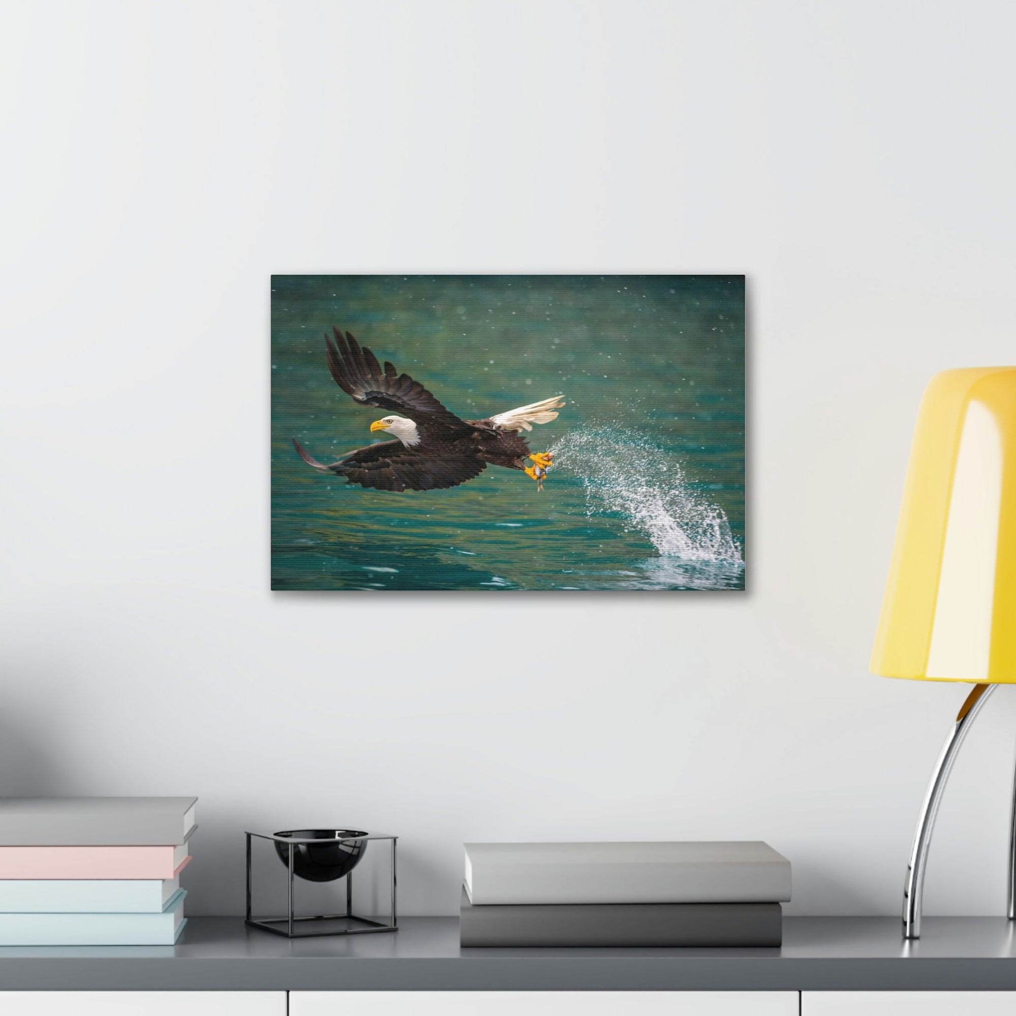 Scripture Walls Hunting Bald Eagle Swooping to Catch Fish Print Animal Wall Art Wildlife Canvas Prints Wall Art Ready to Hang Unframed-Express Your Love Gifts