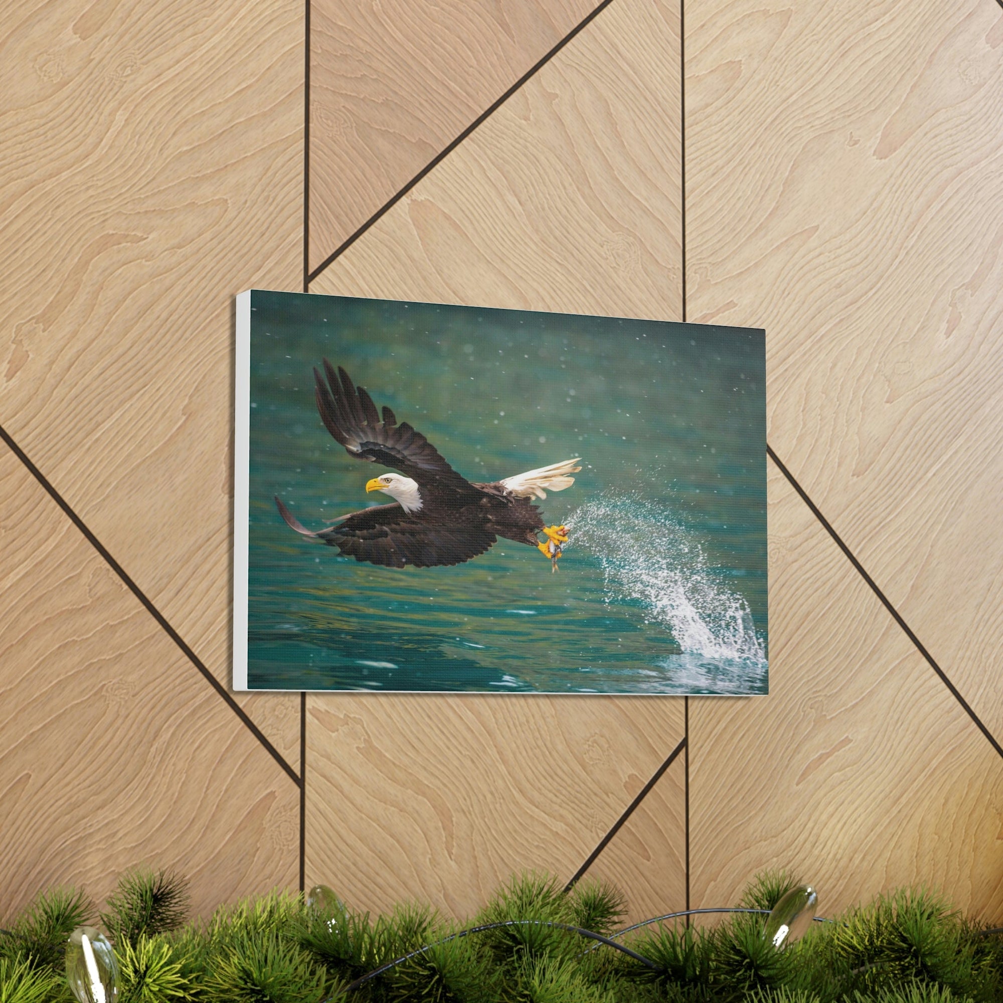 Scripture Walls Hunting Bald Eagle Swooping to Catch Fish Print Animal Wall Art Wildlife Canvas Prints Wall Art Ready to Hang Unframed-Express Your Love Gifts