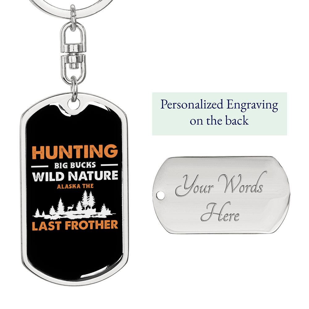 Hunting Big Bucks Keychain Stainless Steel or 18k Gold Dog Tag Keyring-Express Your Love Gifts