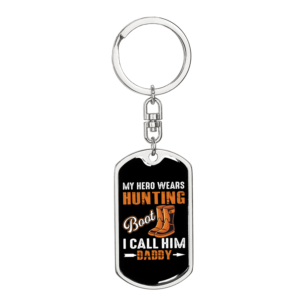 Hunting Boot Hero Keychain Stainless Steel or 18k Gold Dog Tag Keyring-Express Your Love Gifts