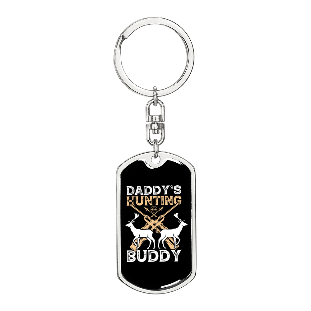 Hunting Buddy Daddy Keychain Stainless Steel or 18k Gold Dog Tag Keyring-Express Your Love Gifts