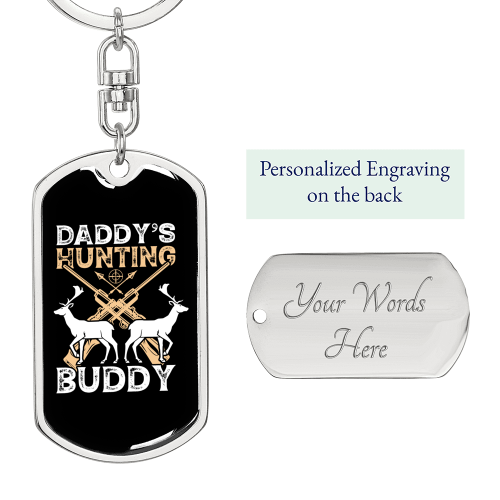 Hunting Buddy Daddy Keychain Stainless Steel or 18k Gold Dog Tag Keyring-Express Your Love Gifts