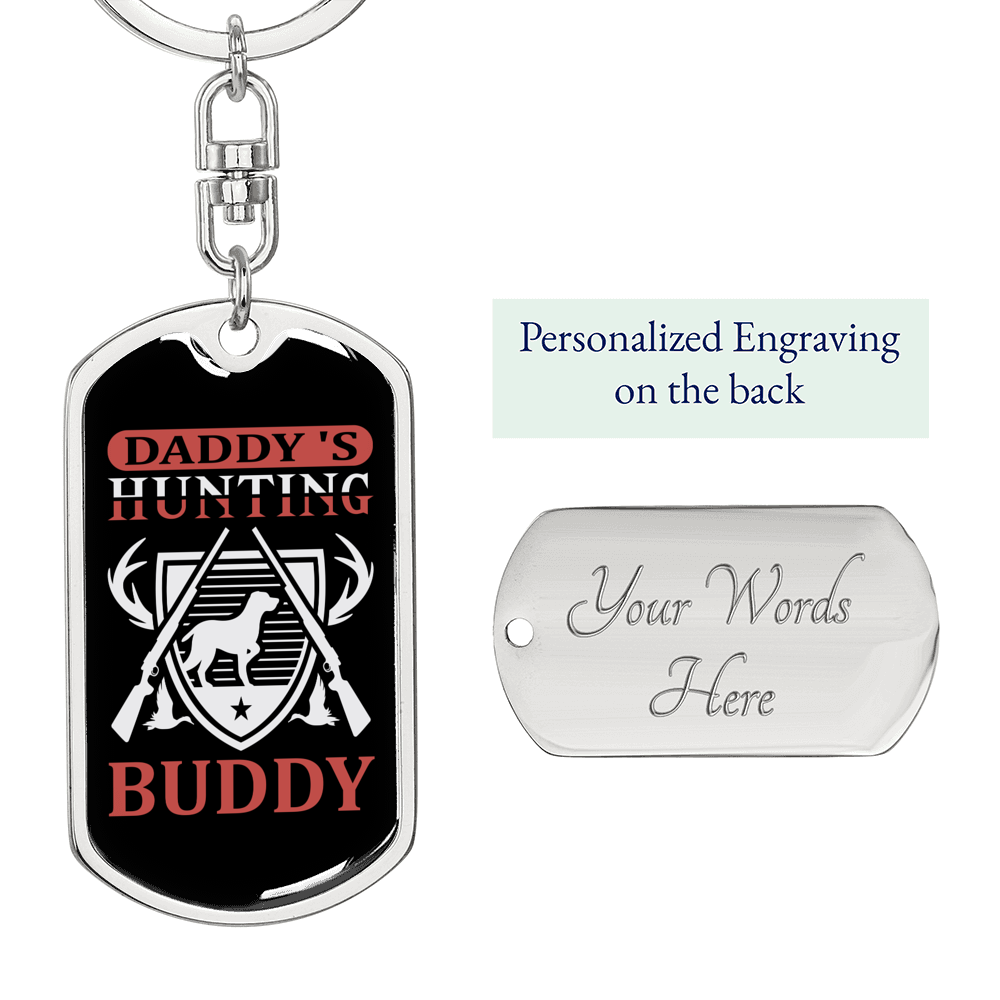 Hunting Buddy Dog And Guns Keychain Stainless Steel or 18k Gold Dog Tag Keyring-Express Your Love Gifts