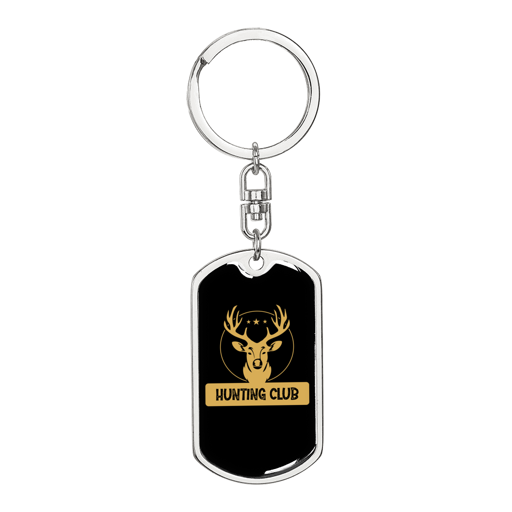 Hunting Club Keychain Stainless Steel or 18k Gold Dog Tag Keyring-Express Your Love Gifts