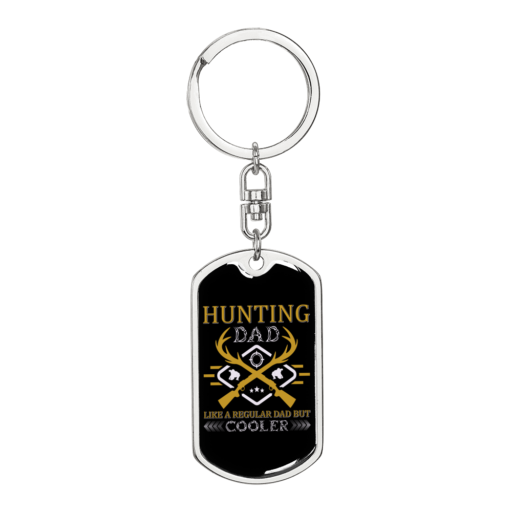 Hunting Dad Cooler Yellow Keychain Stainless Steel or 18k Gold Dog Tag Keyring-Express Your Love Gifts