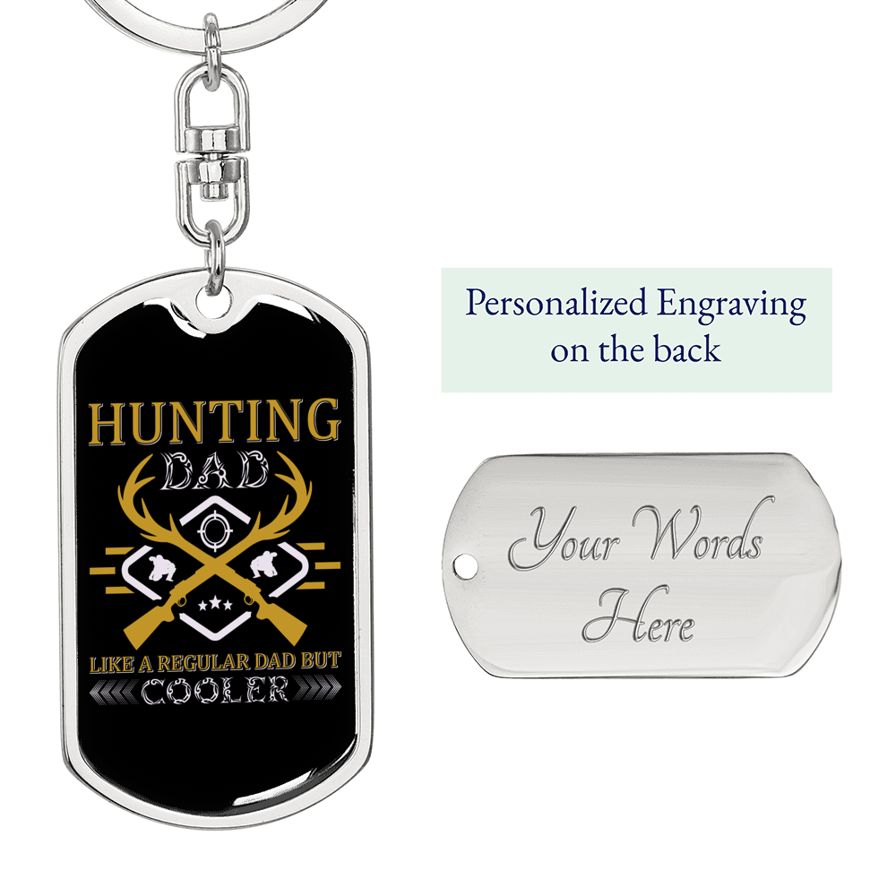 Hunting Dad Cooler Yellow Keychain Stainless Steel or 18k Gold Dog Tag Keyring-Express Your Love Gifts