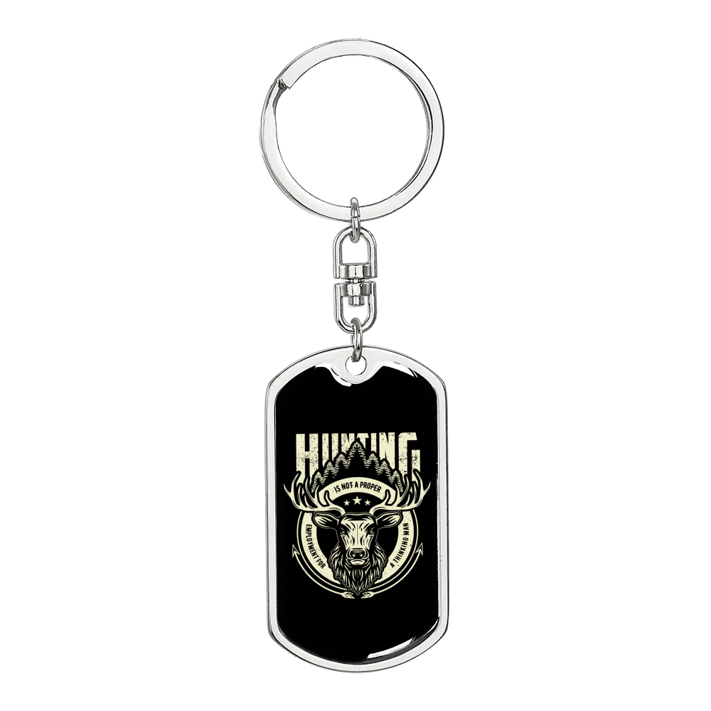 Hunting Employment Keychain Stainless Steel or 18k Gold Dog Tag Keyring-Express Your Love Gifts