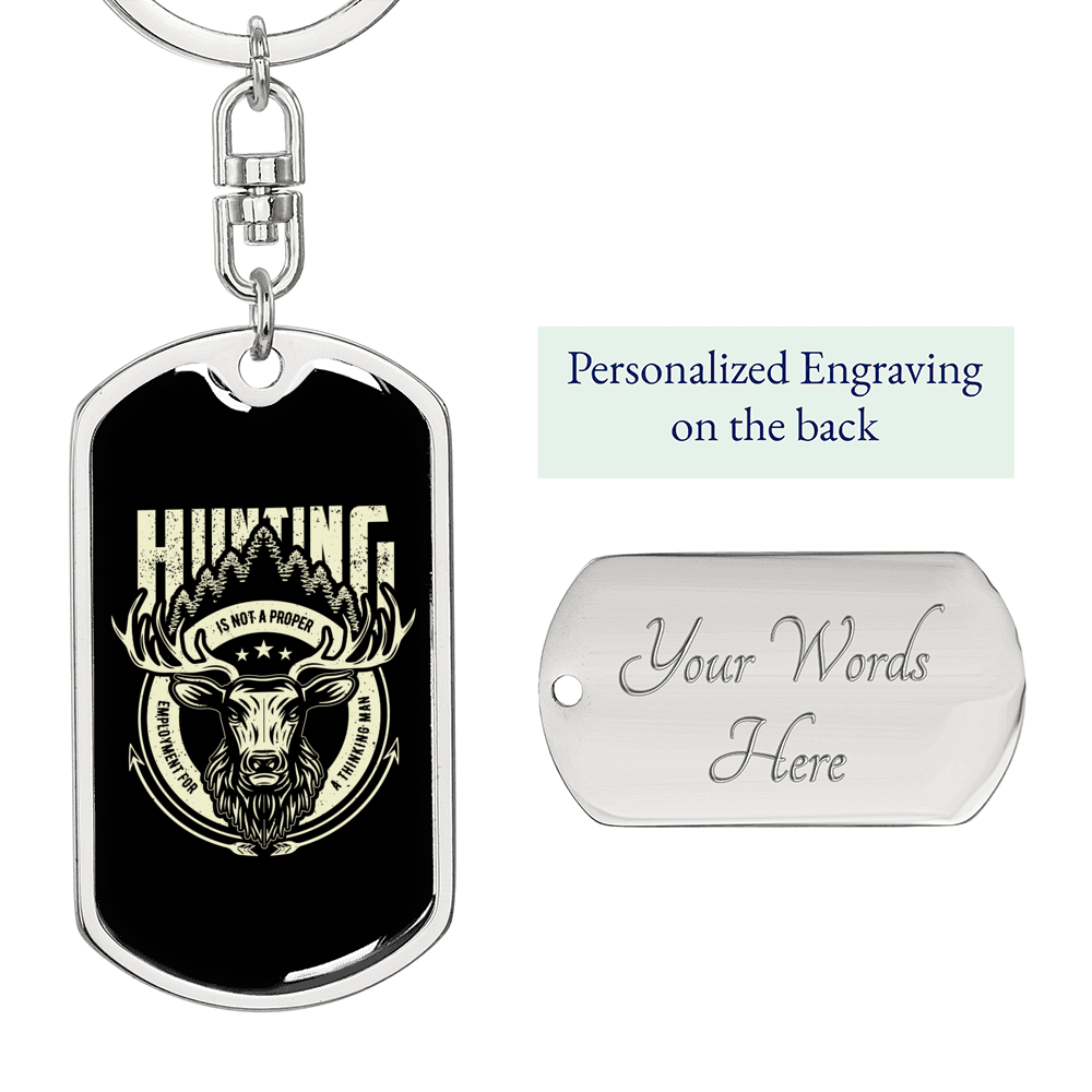 Hunting Employment Keychain Stainless Steel or 18k Gold Dog Tag Keyring-Express Your Love Gifts