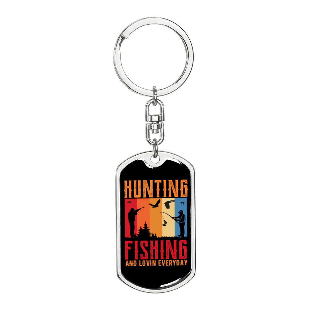 Hunting Fishing Keychain Stainless Steel or 18k Gold Dog Tag Keyring-Express Your Love Gifts