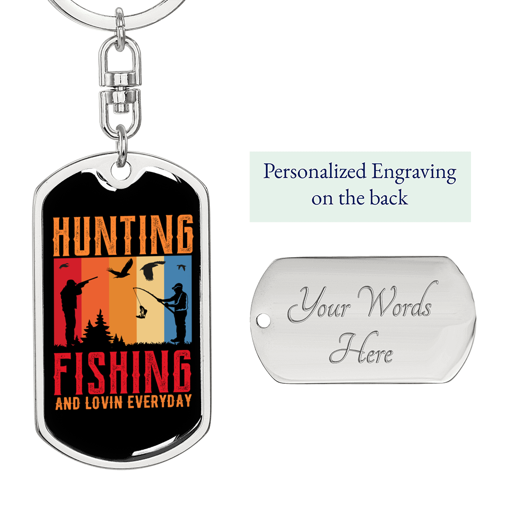 Hunting Fishing Keychain Stainless Steel or 18k Gold Dog Tag Keyring-Express Your Love Gifts