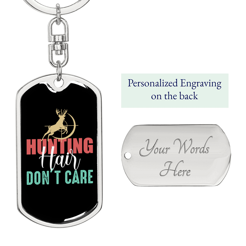 Hunting Hair Keychain Stainless Steel or 18k Gold Dog Tag Keyring-Express Your Love Gifts