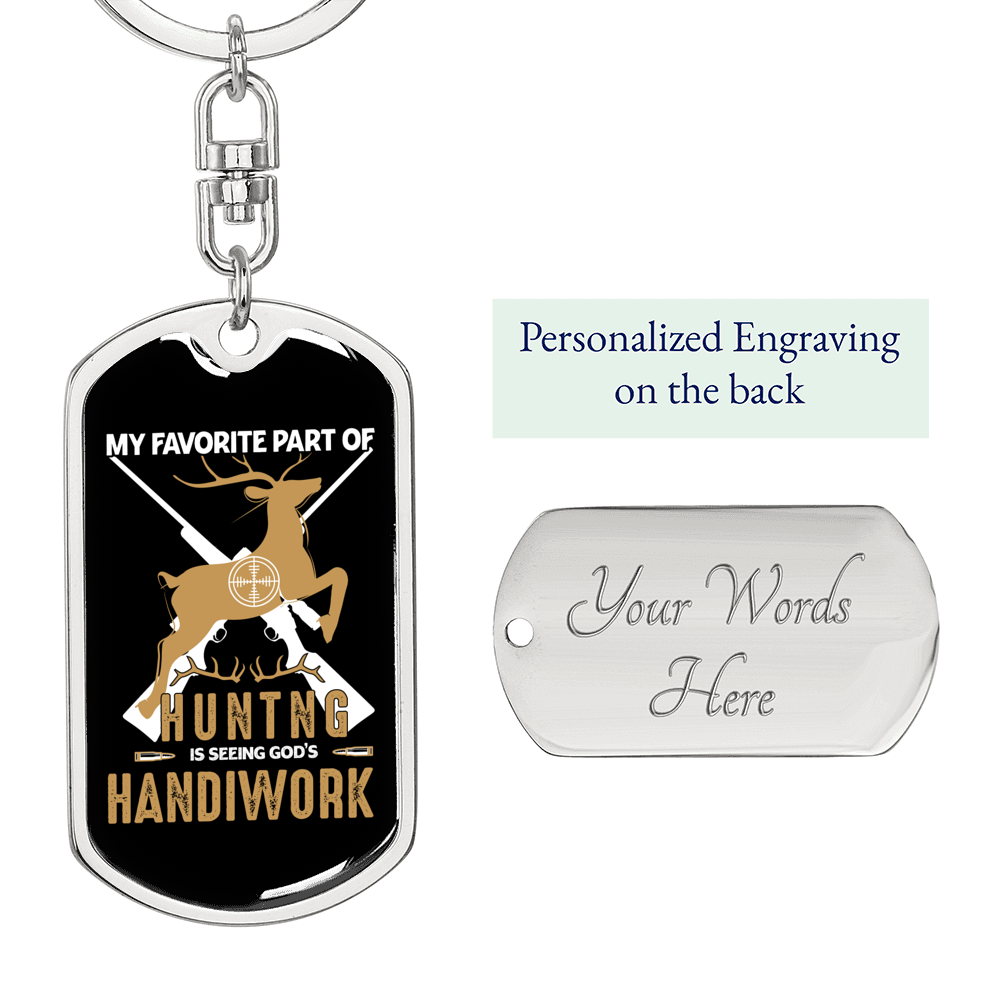 Hunting Handiwork Keychain Stainless Steel or 18k Gold Dog Tag Keyring-Express Your Love Gifts