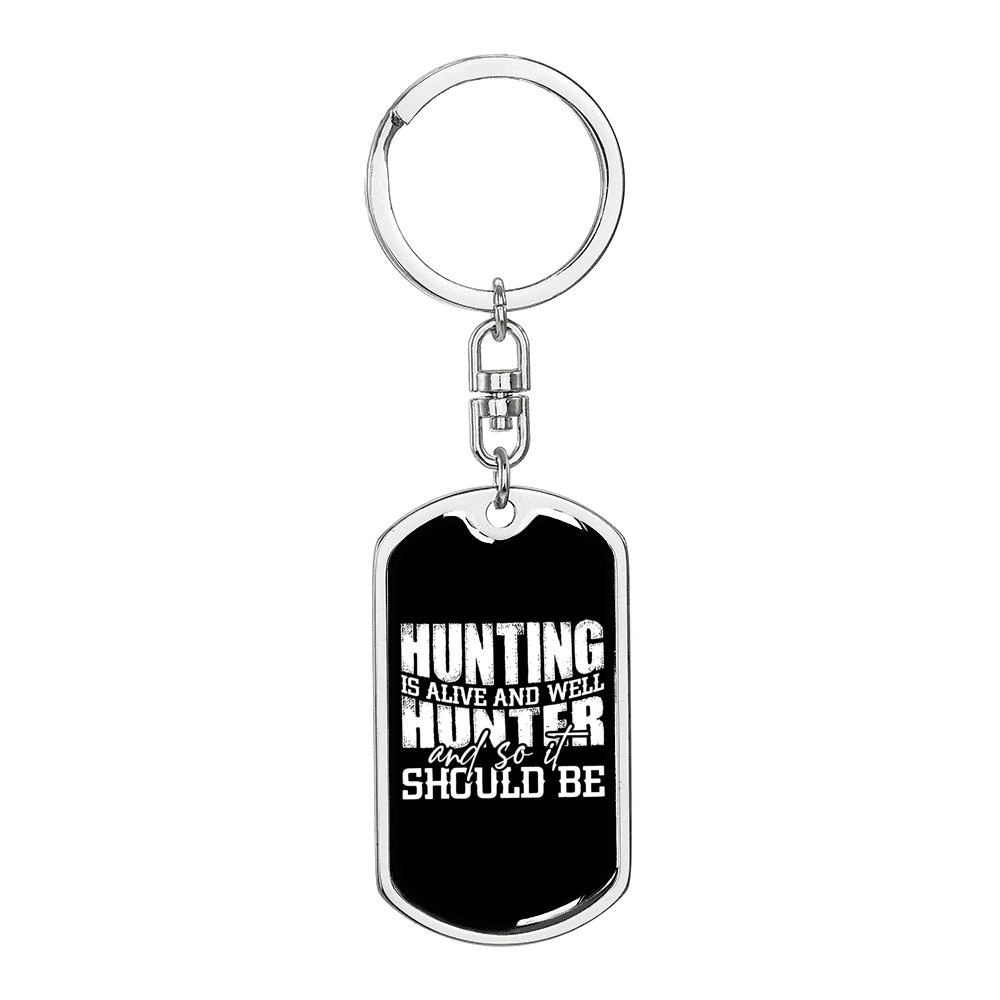 Hunting Hunter Keychain Stainless Steel or 18k Gold Dog Tag Keyring-Express Your Love Gifts