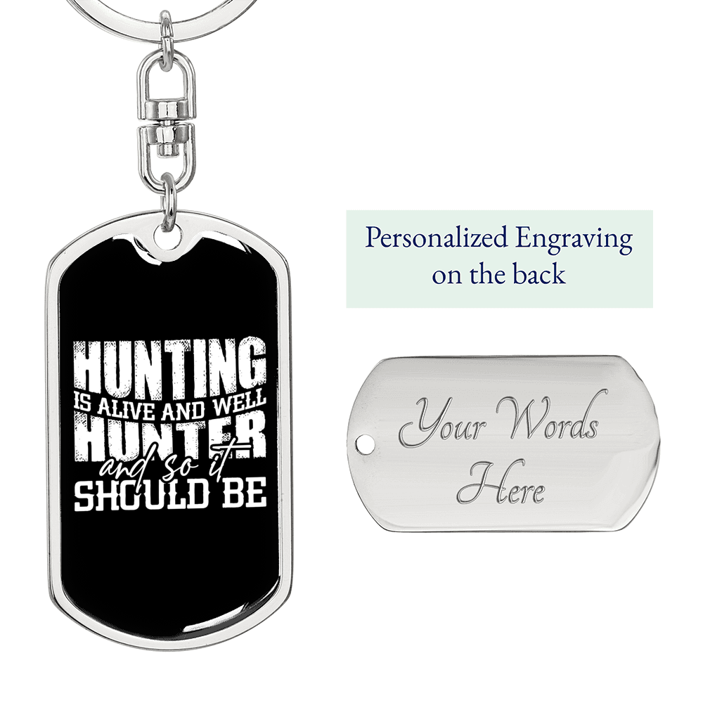 Hunting Hunter Keychain Stainless Steel or 18k Gold Dog Tag Keyring-Express Your Love Gifts
