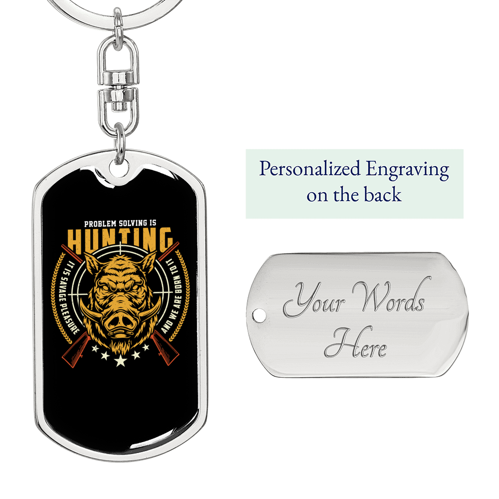 Hunting Problem Solving Keychain Stainless Steel or 18k Gold Dog Tag Keyring-Express Your Love Gifts