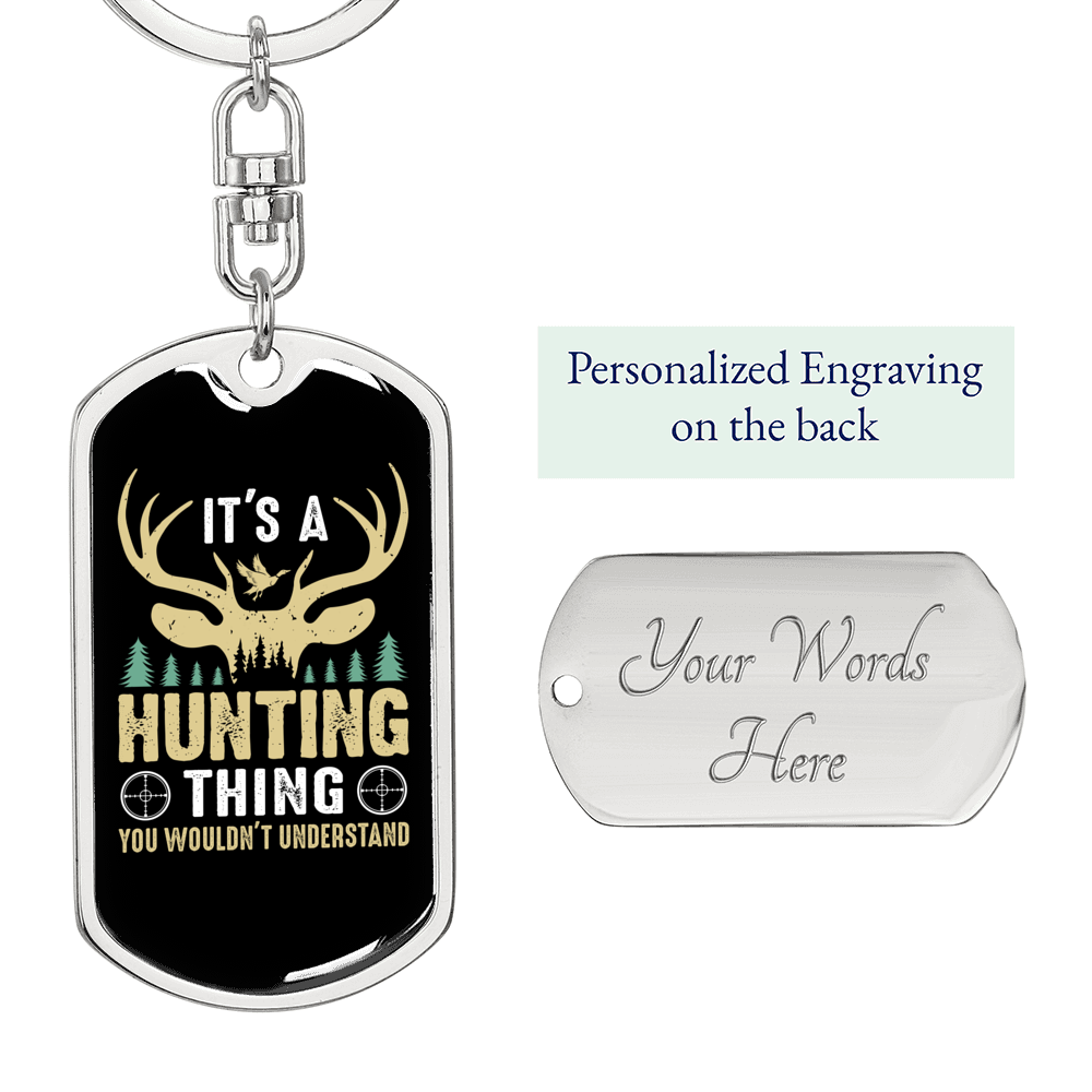 Hunting Thing Keychain Stainless Steel or 18k Gold Dog Tag Keyring-Express Your Love Gifts