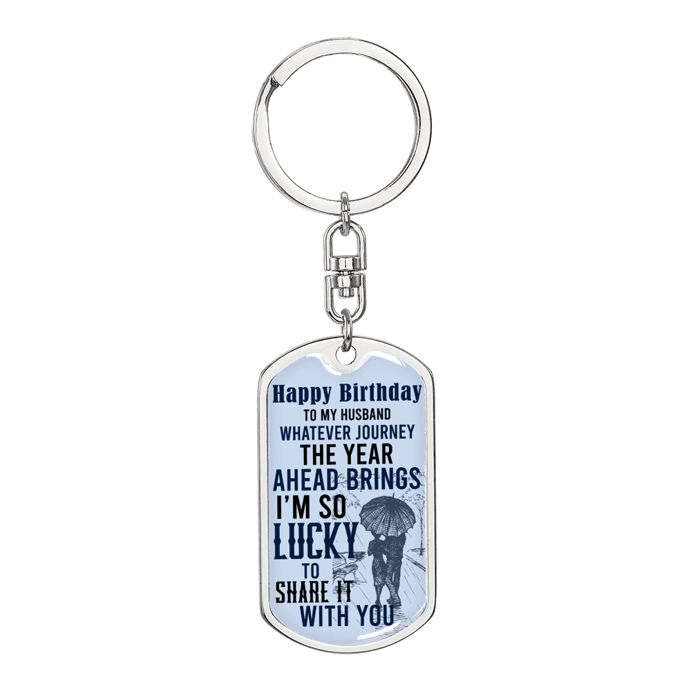 Husband Birthday Lucky Keychain Stainless Steel or 18k Gold Dog Tag Keyring-Express Your Love Gifts