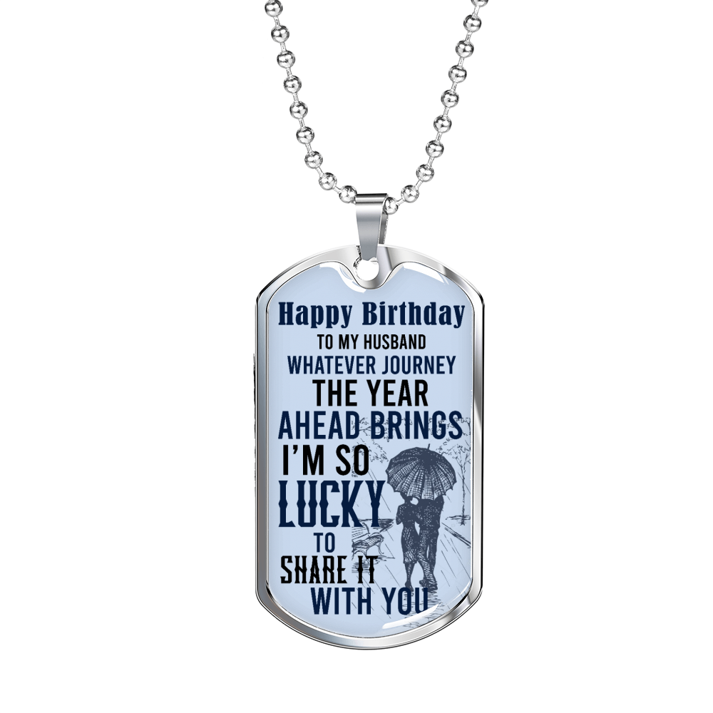 Husband Birthday Lucky Necklace Stainless Steel or 18k Gold Dog Tag 24" Chain-Express Your Love Gifts