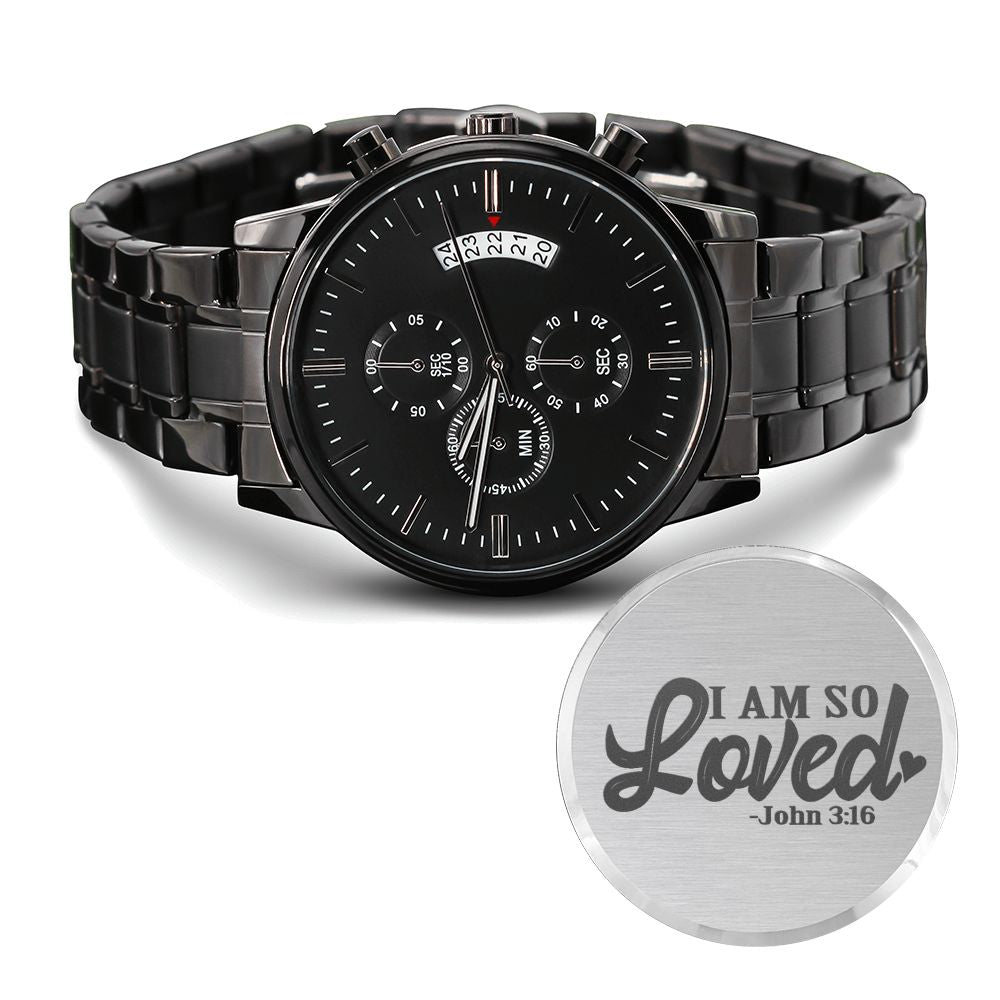 I Am So Loved Engraved Bible Verse Men&#39;s Watch Multifunction Stainless Steel W Copper Dial-Express Your Love Gifts