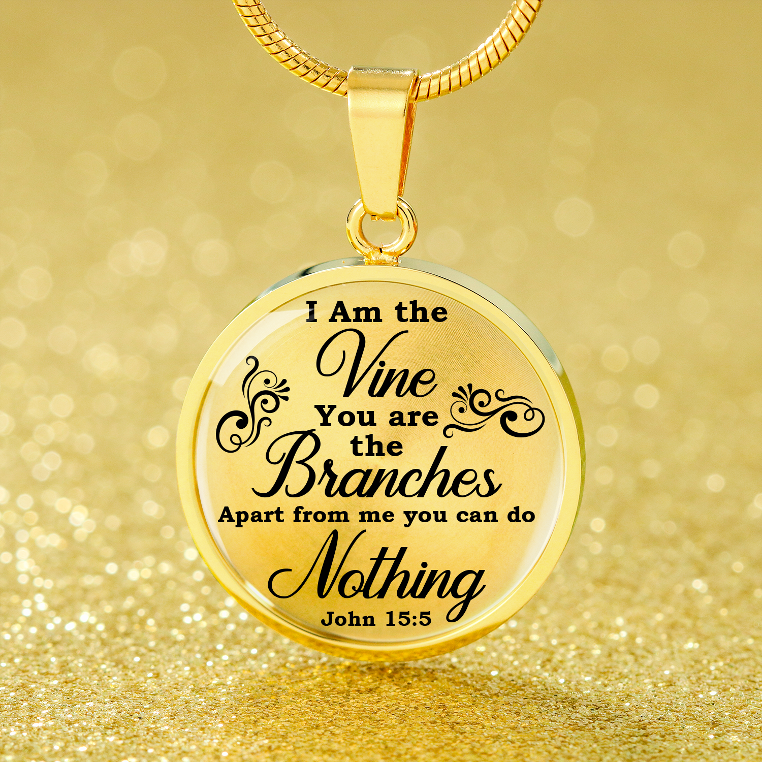 I Am The Vine Clear John 15:5 Circle Necklace Stainless Steel or 18k Gold 18-22"-Express Your Love Gifts