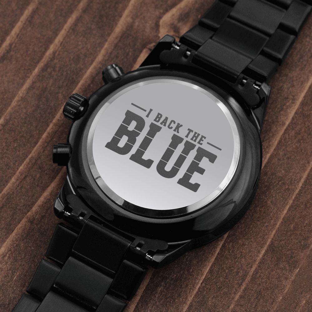 I Back Blue Engraved Multifunction Policeman Men's Watch Stainless Steel W Copper Dial-Express Your Love Gifts