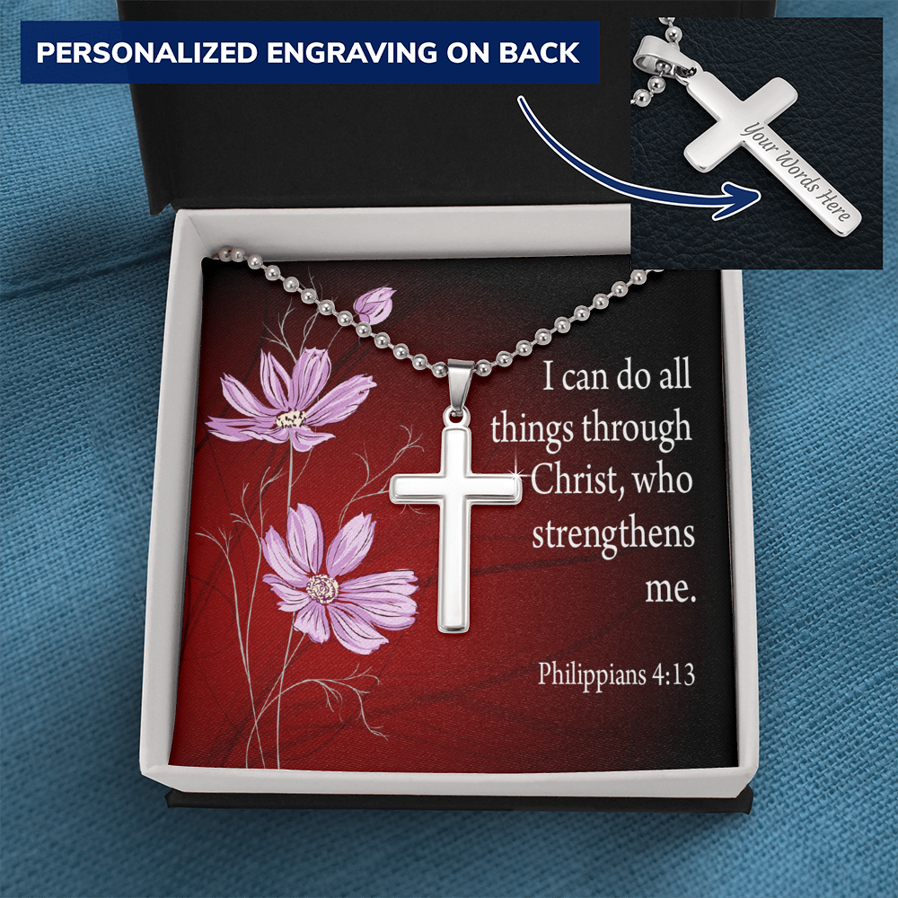 I Can Do All Things Philippians 4:13 Cross Necklace Message Card W Ball Chain Pendant-Express Your Love Gifts