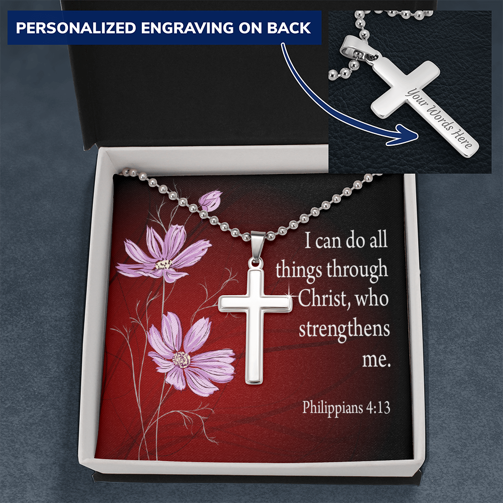 I Can Do All Things Philippians 4:13 Cross Necklace Message Card W Ball Chain Pendant-Express Your Love Gifts