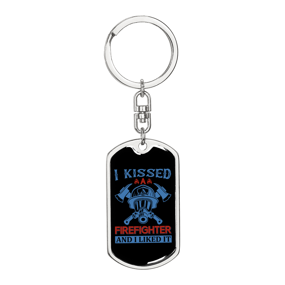 I Kissed A Firefighter Keychain Stainless Steel or 18k Gold Dog Tag Keyring-Express Your Love Gifts