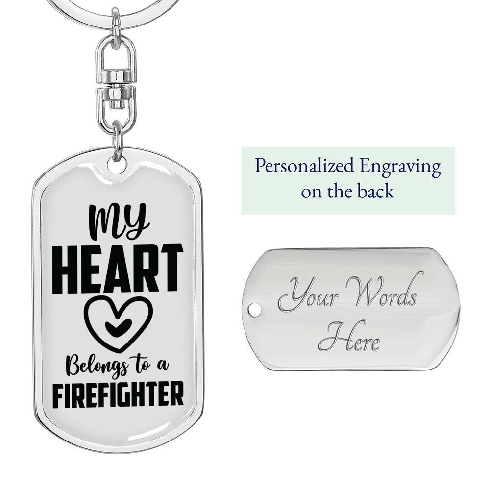I Love A Firefighter Keychain Stainless Steel or 18k Gold Dog Tag Keyring-Express Your Love Gifts