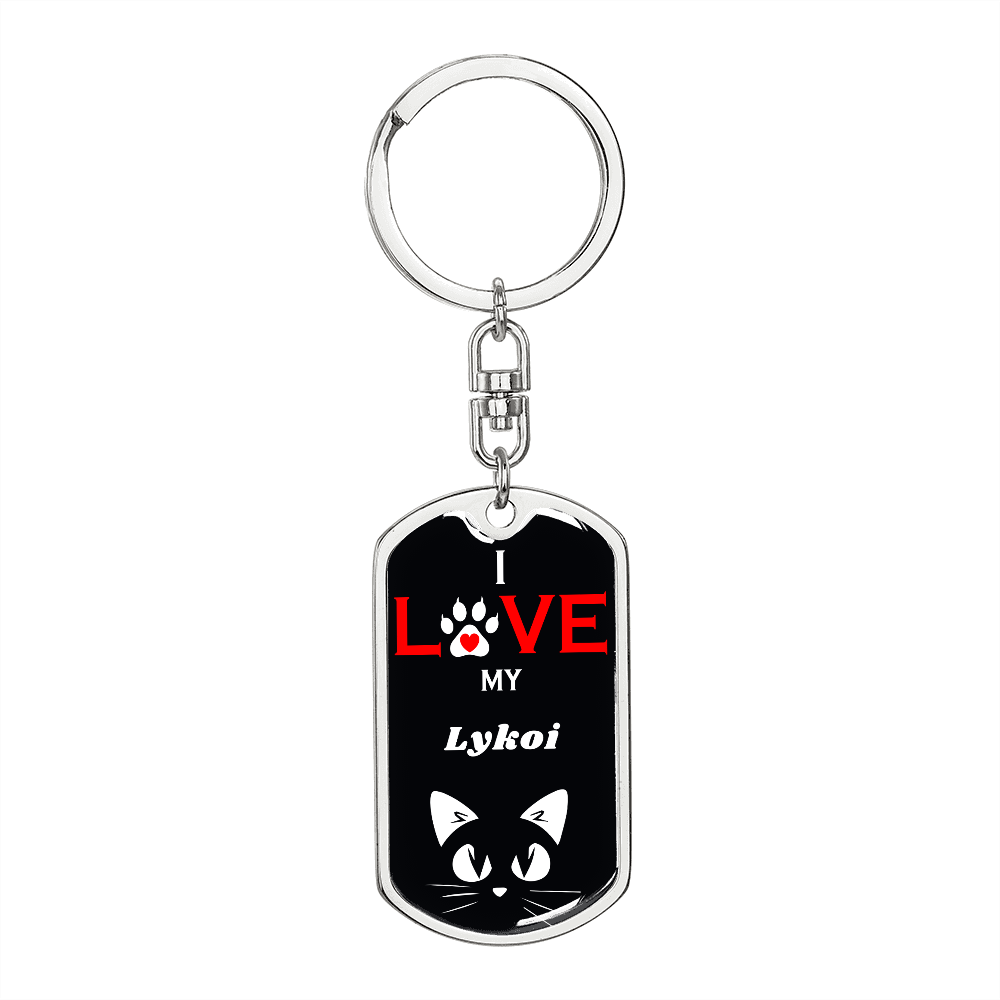 I Love My Lykoi Cat Keychain Stainless Steel or 18k Gold Dog Tag Keyring-Express Your Love Gifts