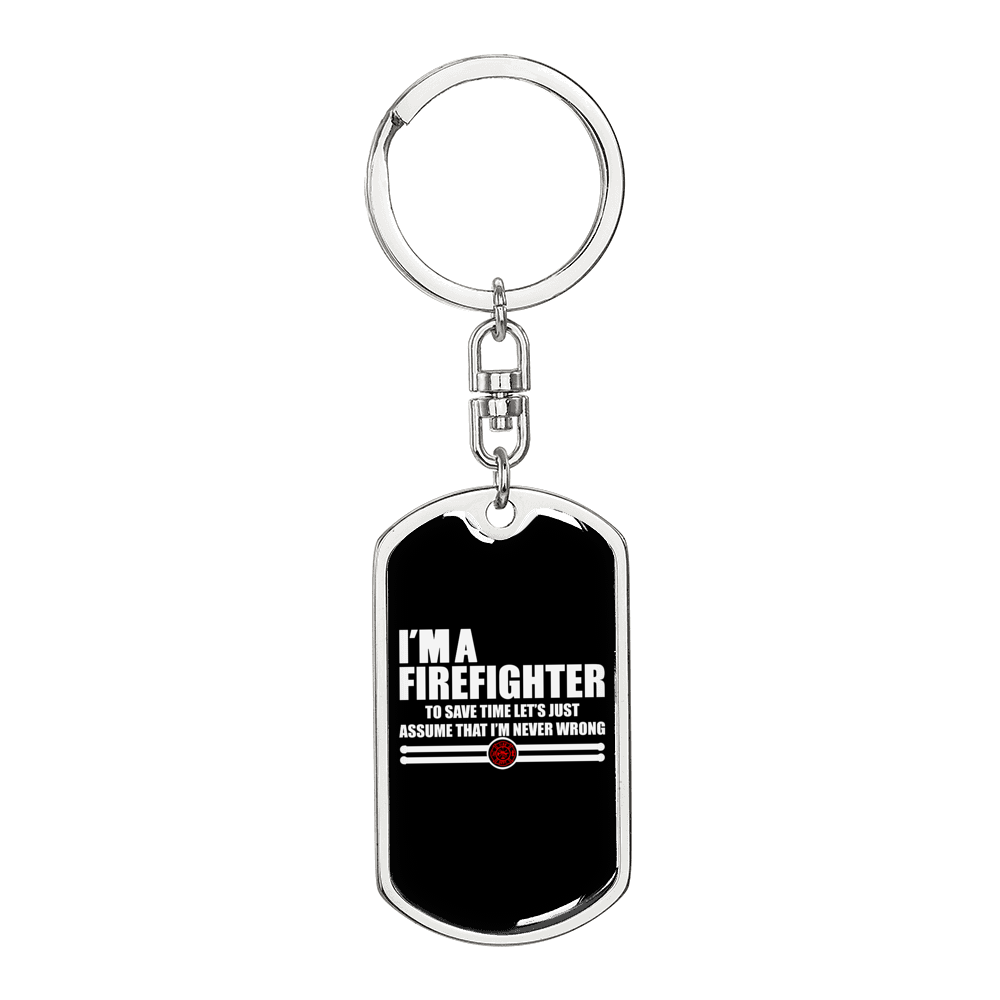 I'm A Retired Firefighter Keychain Stainless Steel or 18k Gold Dog Tag Keyring-Express Your Love Gifts