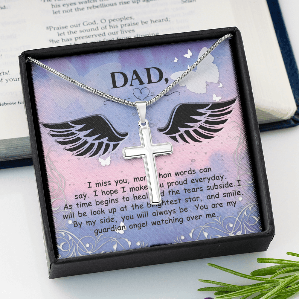 I Miss You More Dad Memorial Gift Dad Memorial Cross Necklace Sympathy Gift Loss of Father Condolence Message Card-Express Your Love Gifts
