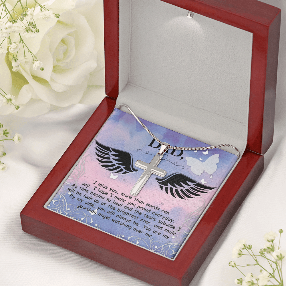 I Miss You More Dad Memorial Gift Dad Memorial Cross Necklace Sympathy Gift Loss of Father Condolence Message Card-Express Your Love Gifts