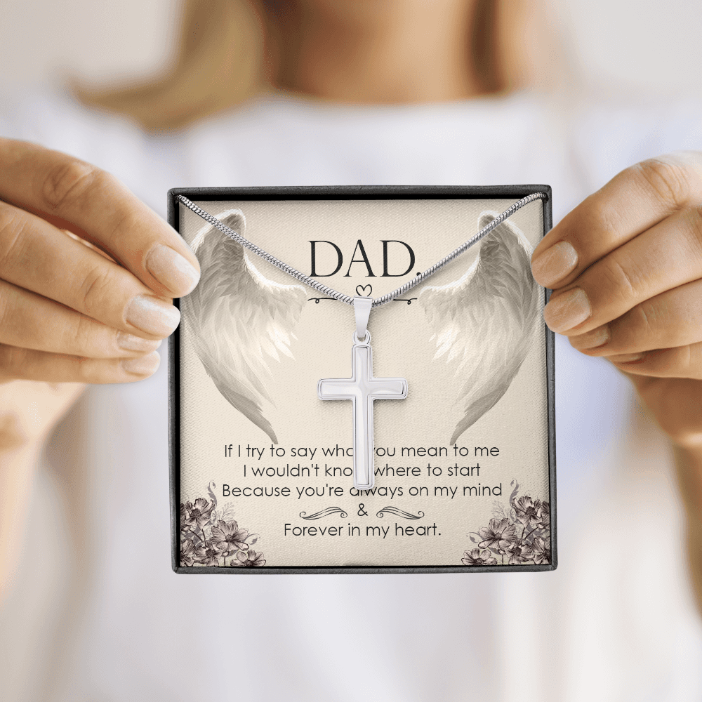 I Try to Say Dad Memorial Gift Dad Memorial Cross Necklace Sympathy Gift Loss of Father Condolence Message Card-Express Your Love Gifts