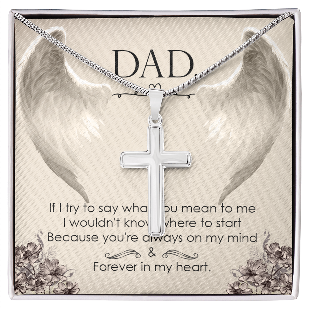 I Try to Say Dad Memorial Gift Dad Memorial Cross Necklace Sympathy Gift Loss of Father Condolence Message Card-Express Your Love Gifts