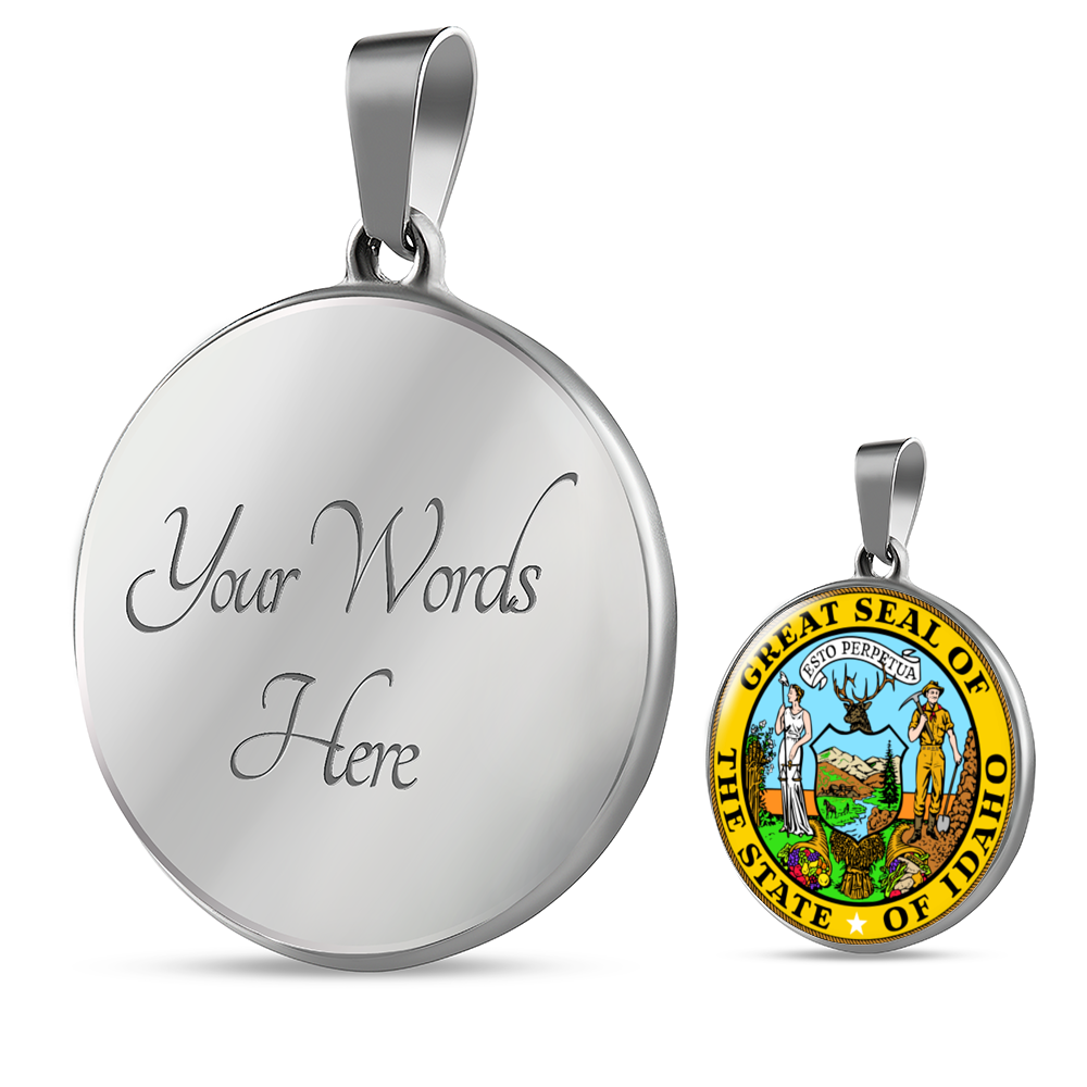 Idaho State Seal Necklace Circle Pendant Stainless Steel or 18k Gold 18-22"-Express Your Love Gifts
