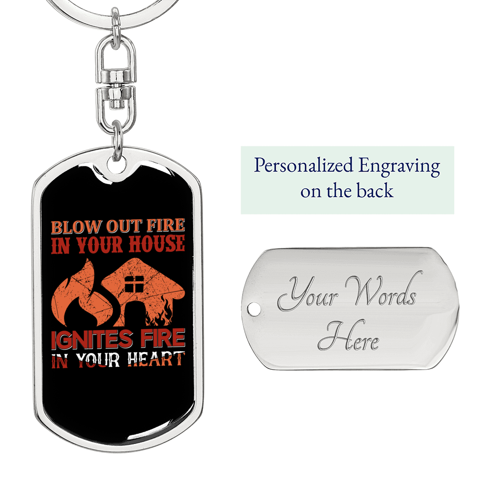 Ignites Fire In Hearts Firefighter Keychain Stainless Steel or 18k Gold Dog Tag Keyring-Express Your Love Gifts