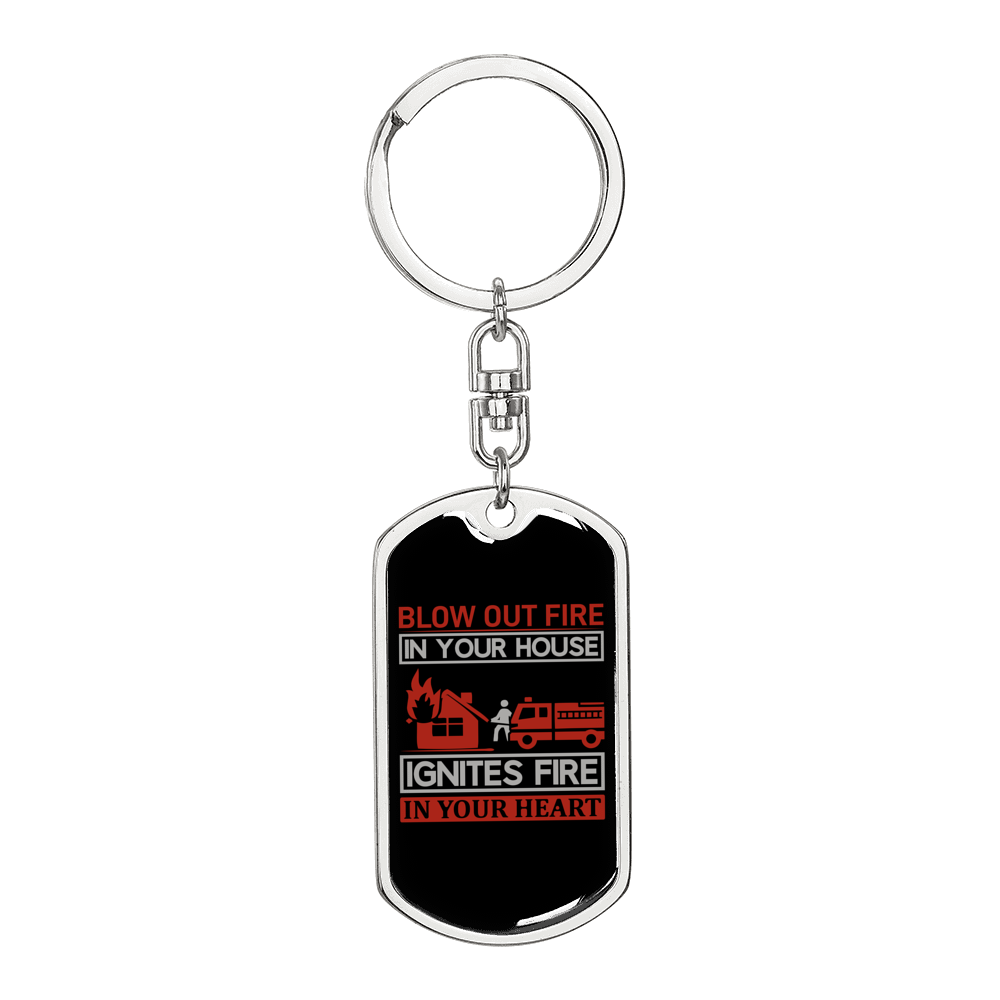 Ignites In Your Heart Firefighter Keychain Stainless Steel or 18k Gold Dog Tag Keyring-Express Your Love Gifts