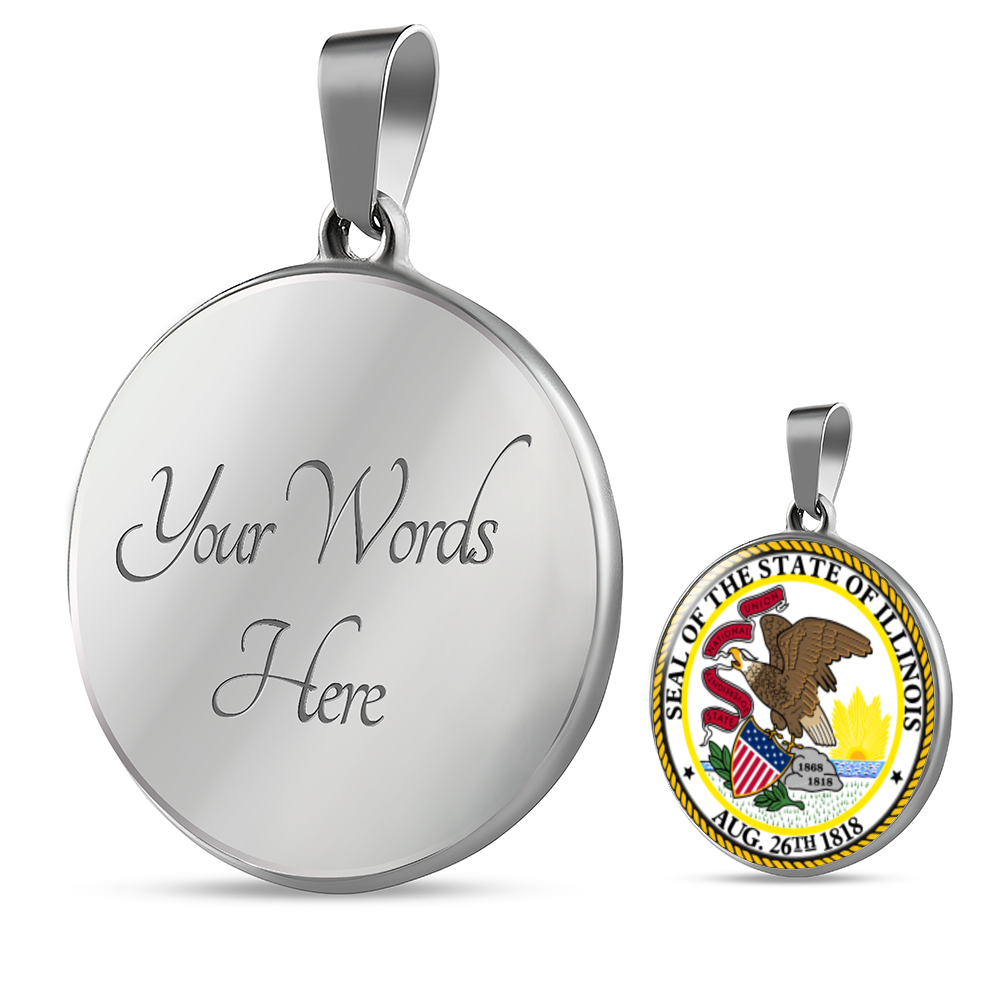 Illinois State Seal Necklace Circle Pendant Stainless Steel or 18k Gold 18-22"-Express Your Love Gifts