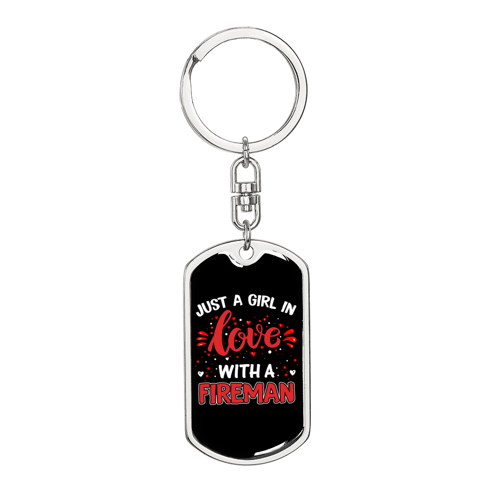 Inlove With A Fireman Firefighter Keychain Stainless Steel or 18k Gold Dog Tag Keyring-Express Your Love Gifts