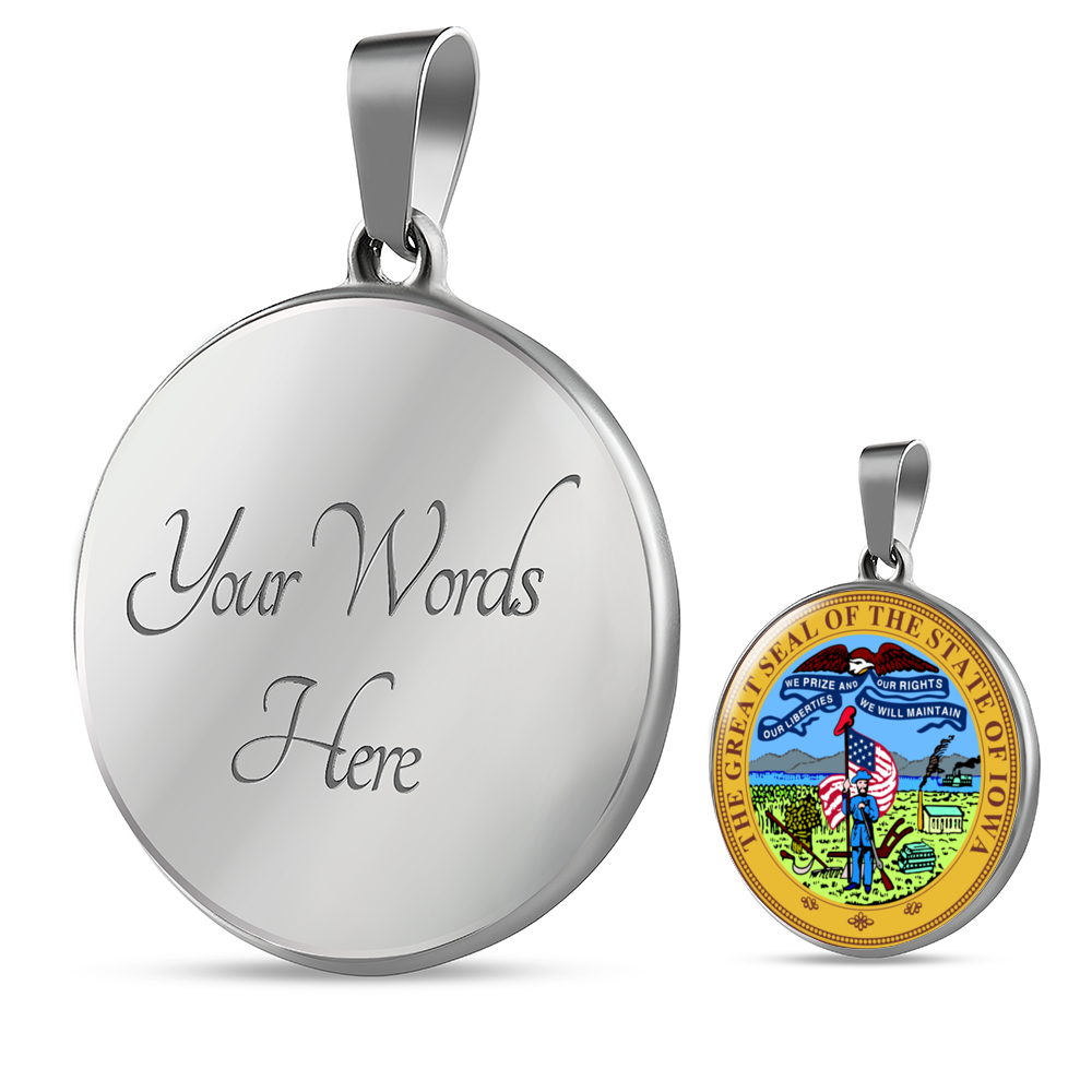 Iowa State Seal Necklace Circle Pendant Stainless Steel or 18k Gold 18-22"-Express Your Love Gifts