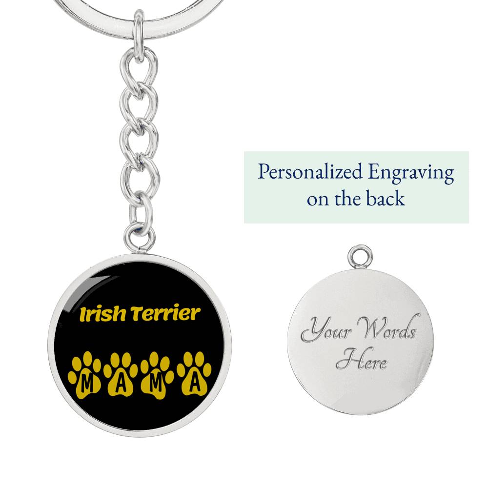 Irish Terrier Mama Circle Keychain Stainless Steel or 18k Gold Dog Mom Pendant-Express Your Love Gifts