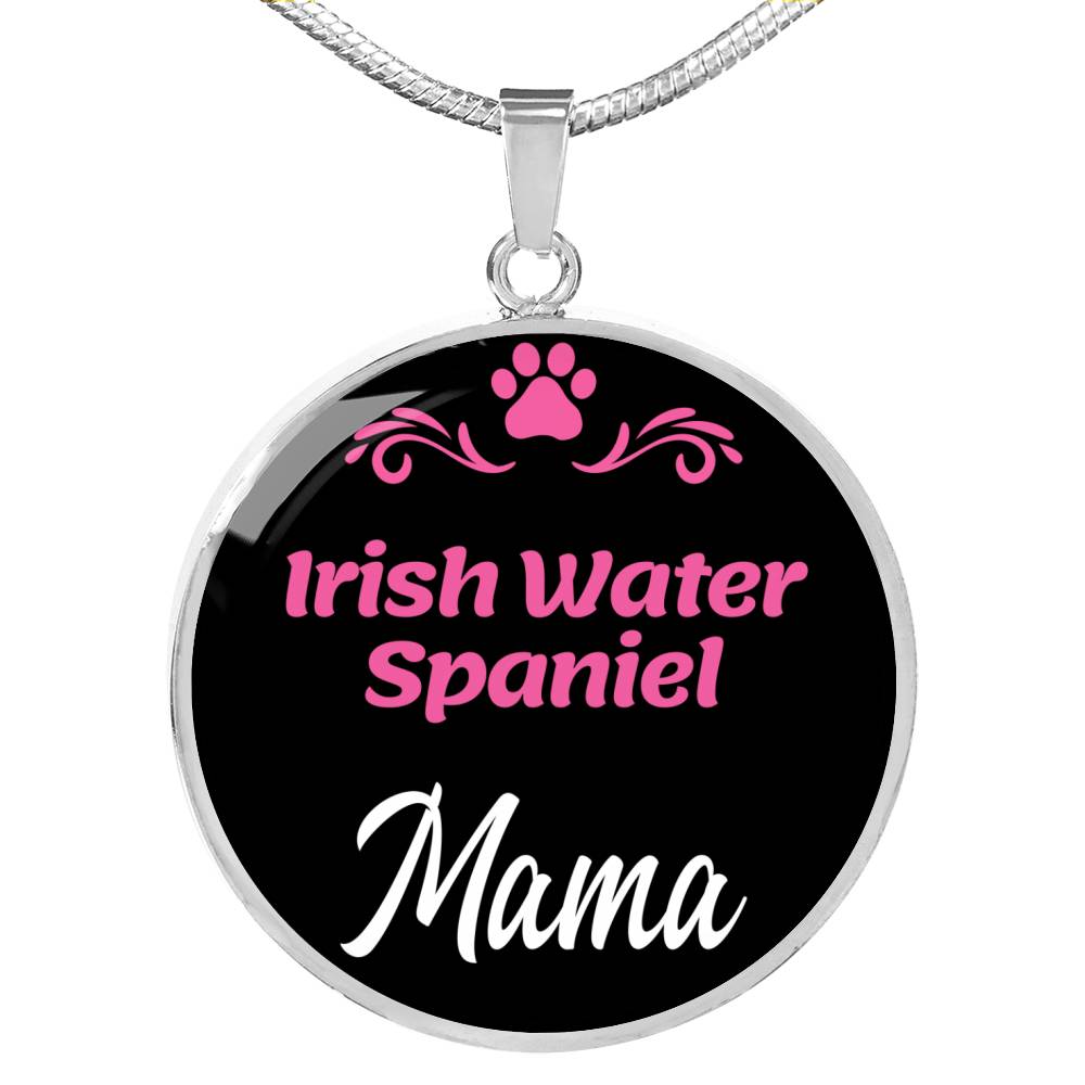 Irish Water Spaniel Mama Necklace Circle Pendant Stainless Steel or 18k Gold 18-22" Dog Mom Pendant-Express Your Love Gifts