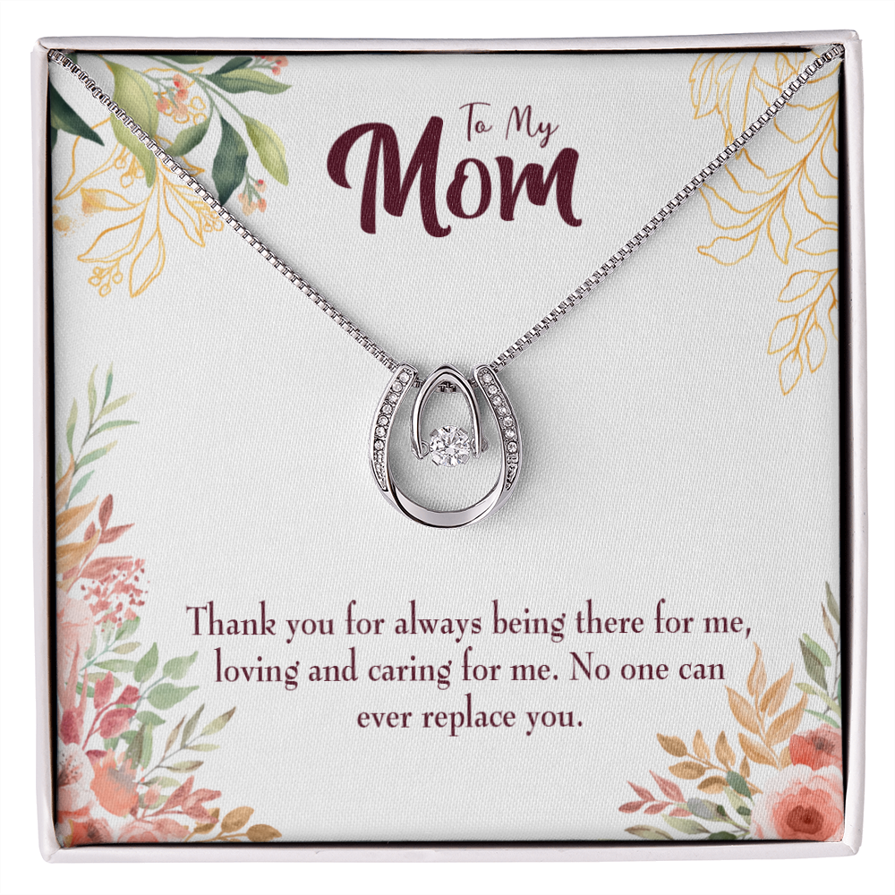 Irreplaceable Mom Lucky Horseshoe Necklace Message Card 14k w CZ Crystals-Express Your Love Gifts